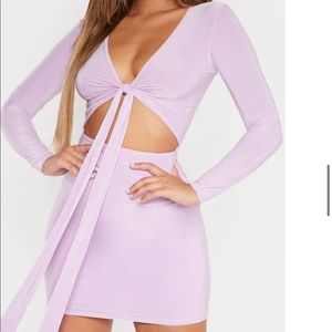 Lilac tie front bodycon dress
